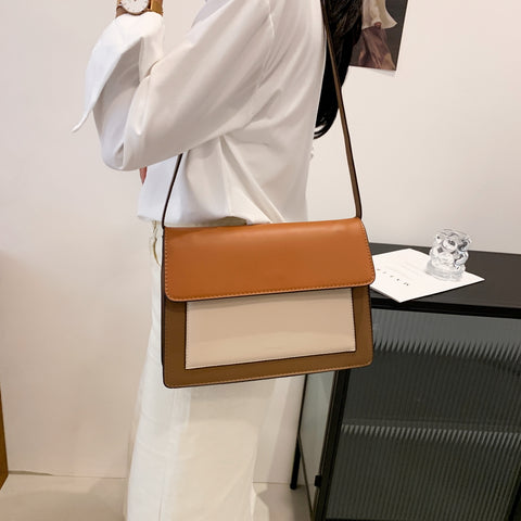 Colourblock classic flap-style PU leather crossbody bag