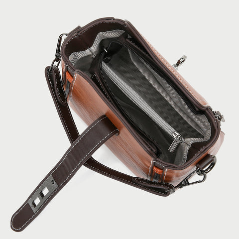 Metal turn-lock strap zip side PU leather crossbody bag