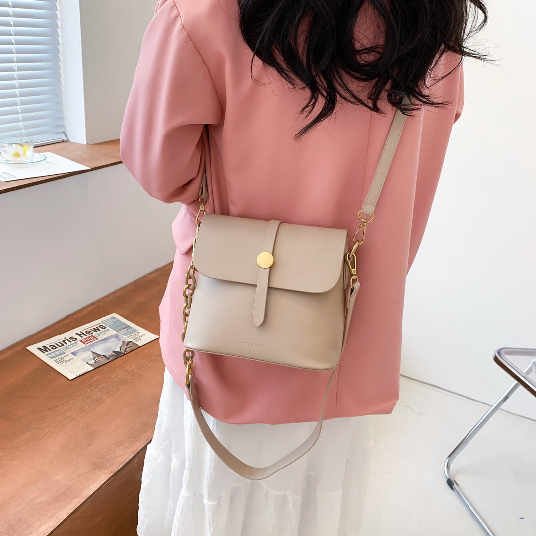 Retro studded flap chained strap PU leather crossbody bag