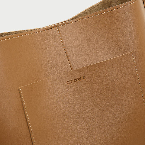 Minimalistic front pocket streamlined 2-in-1 PU leather bucket bag