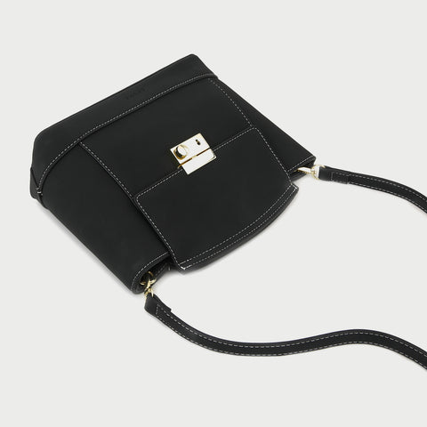 Modern metal-closure flap sculptural faux suede crossbody bag