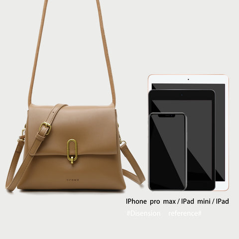 Oval hoop metallic closure dual compartment PU leather bag