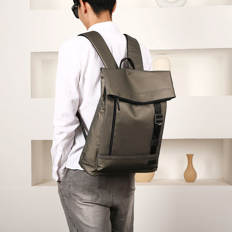 Zip buckle strap flap top unisex nylon backpack