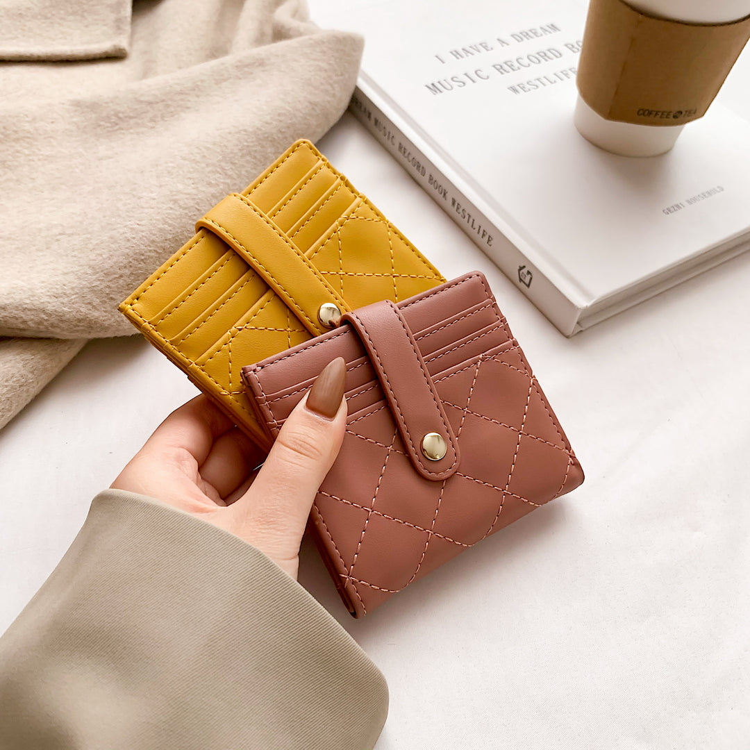Snap strap quilted PU leather card holder