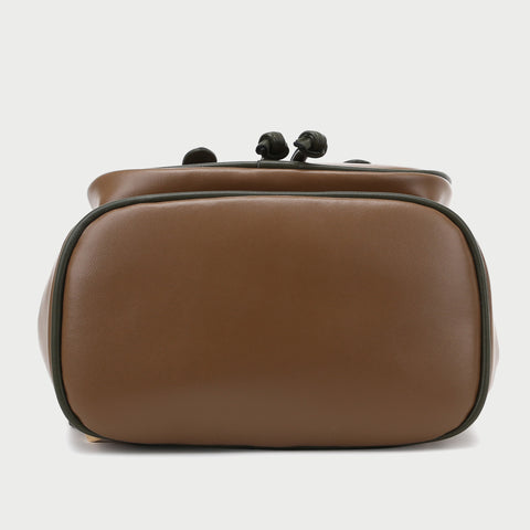 Retro buckle strap flap contrast piping PU leather backpack