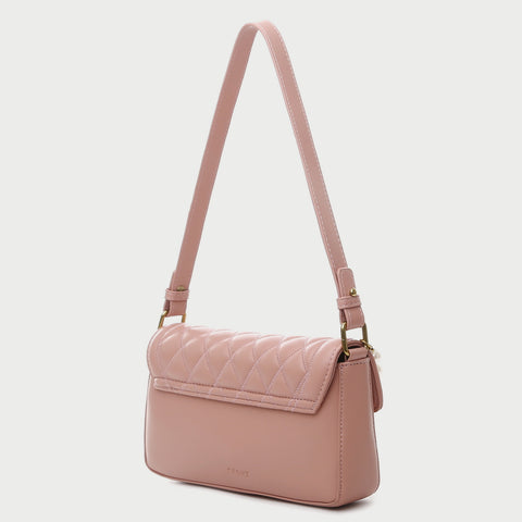 Faux pearl handle turn-lock quilted PU leather shoulder bag