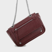 Zipped front flap studded PU leather crossbody bag