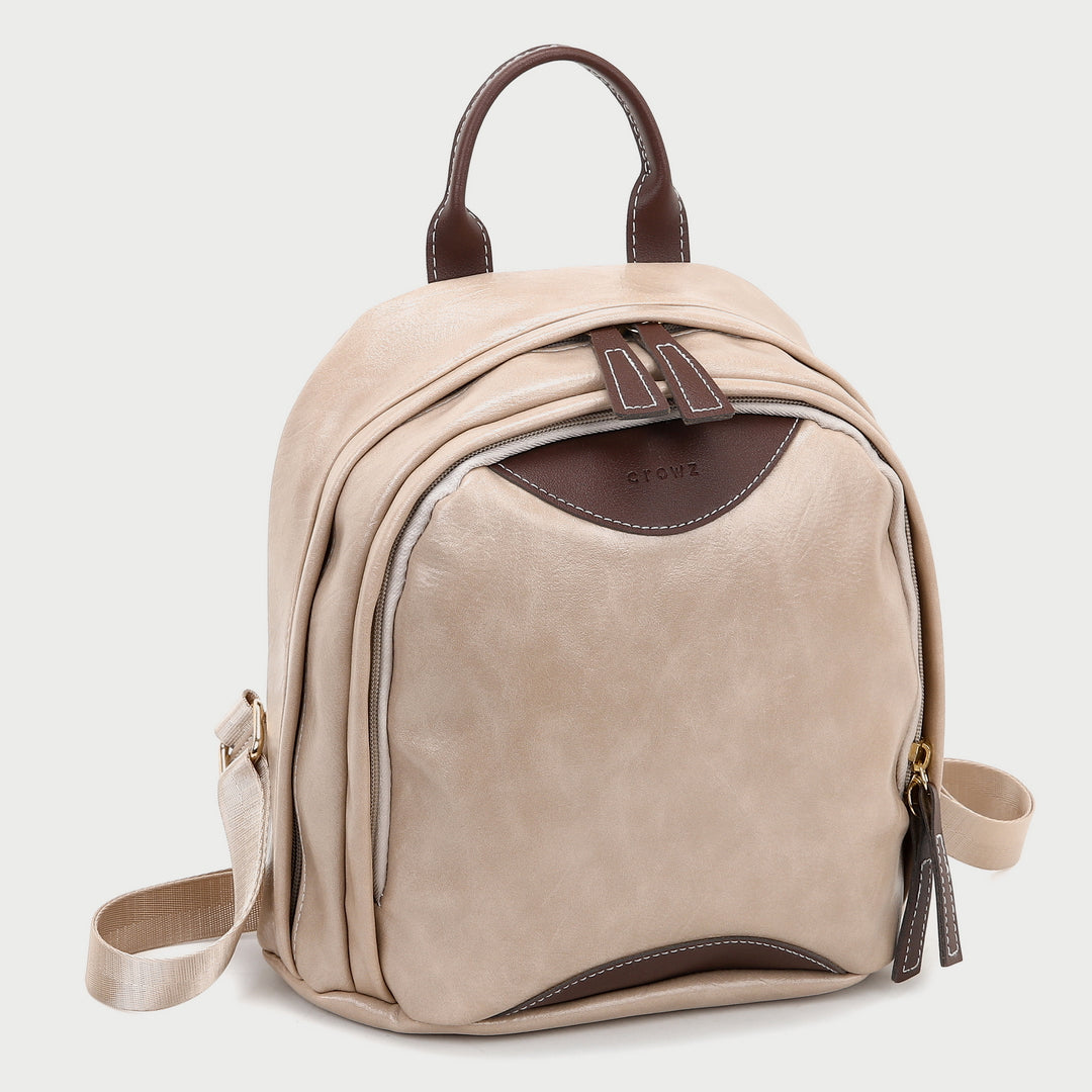 Colourblock two zip compartment small PU leather backpack