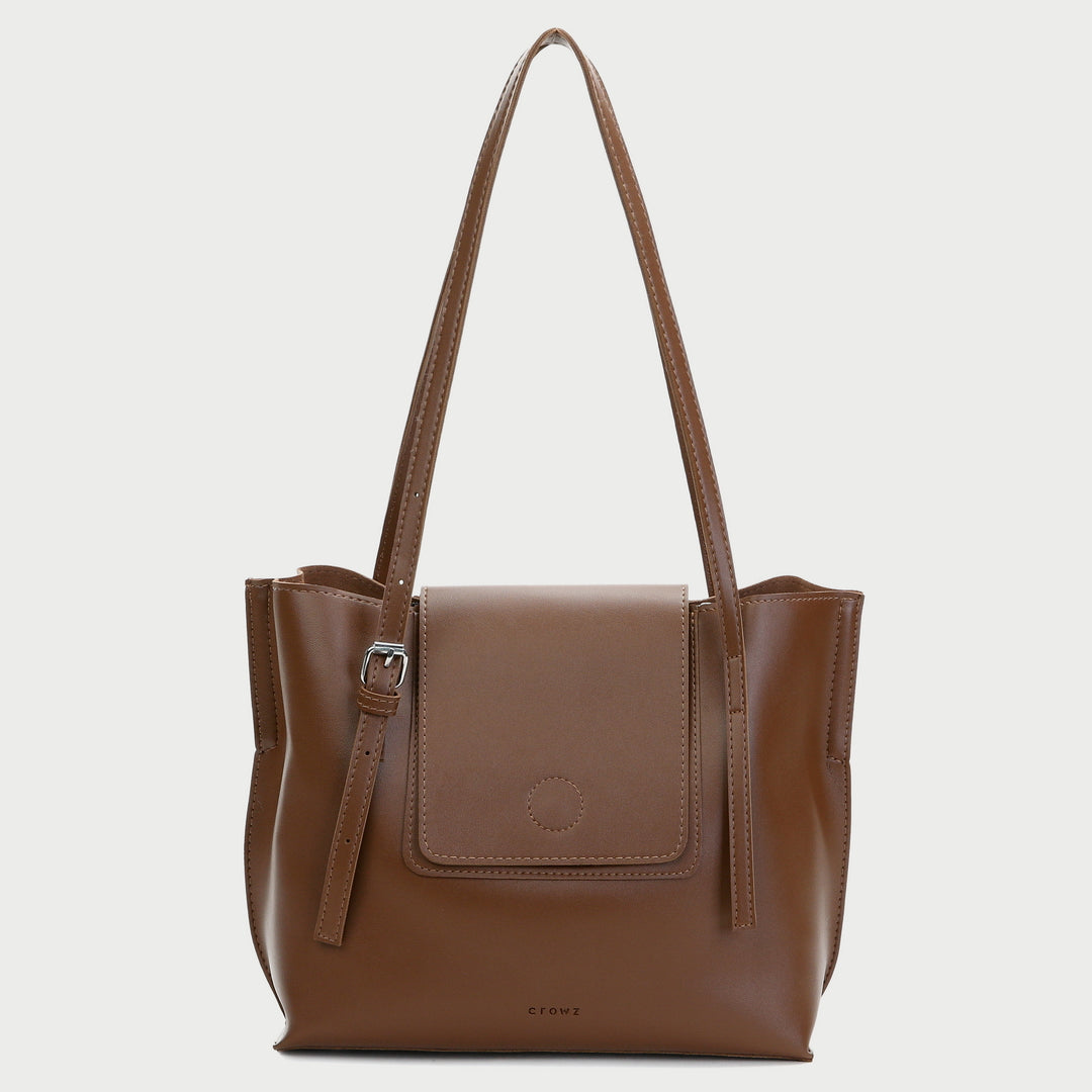 Modern flap front design dual-compartment PU leather tote bag