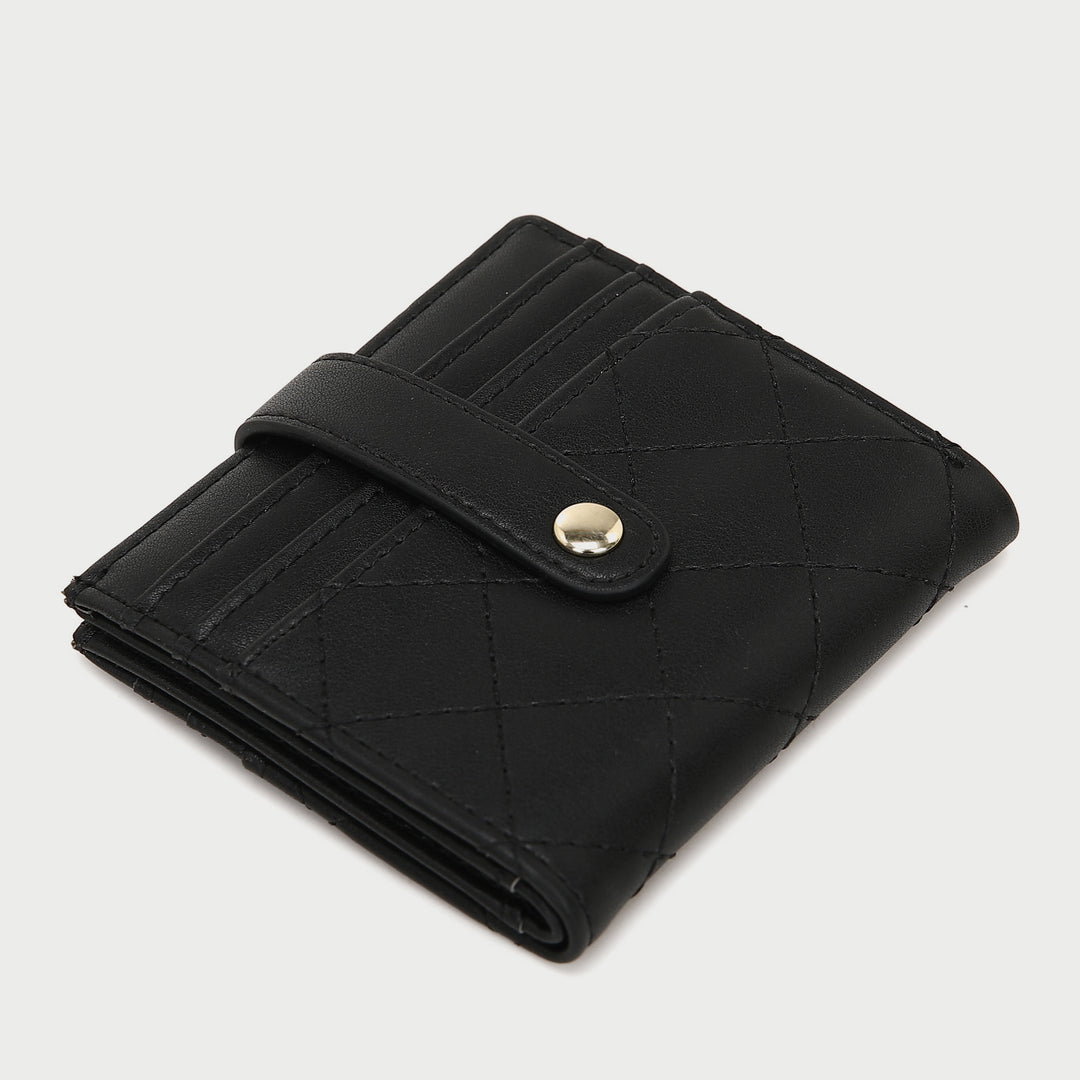 Snap strap quilted PU leather card holder