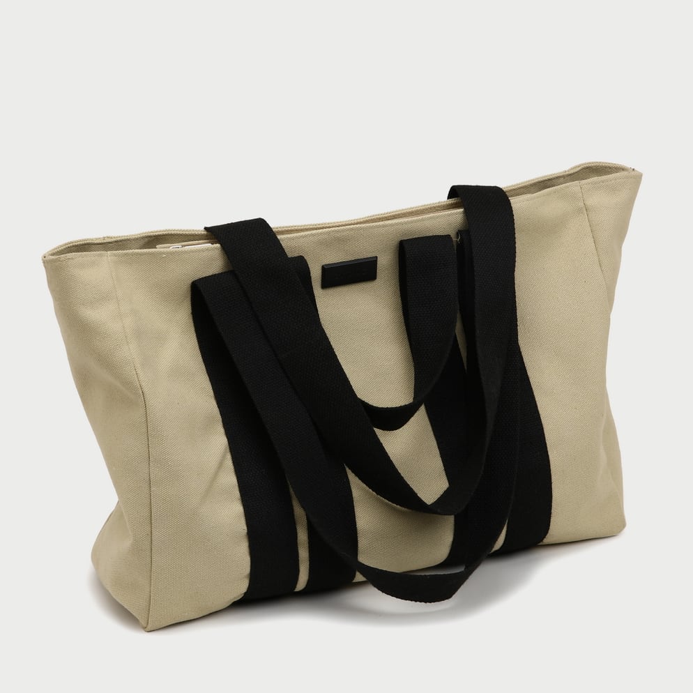 Contrast handle roomy canvas tote bag