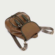 Retro buckle strap flap contrast piping PU leather backpack