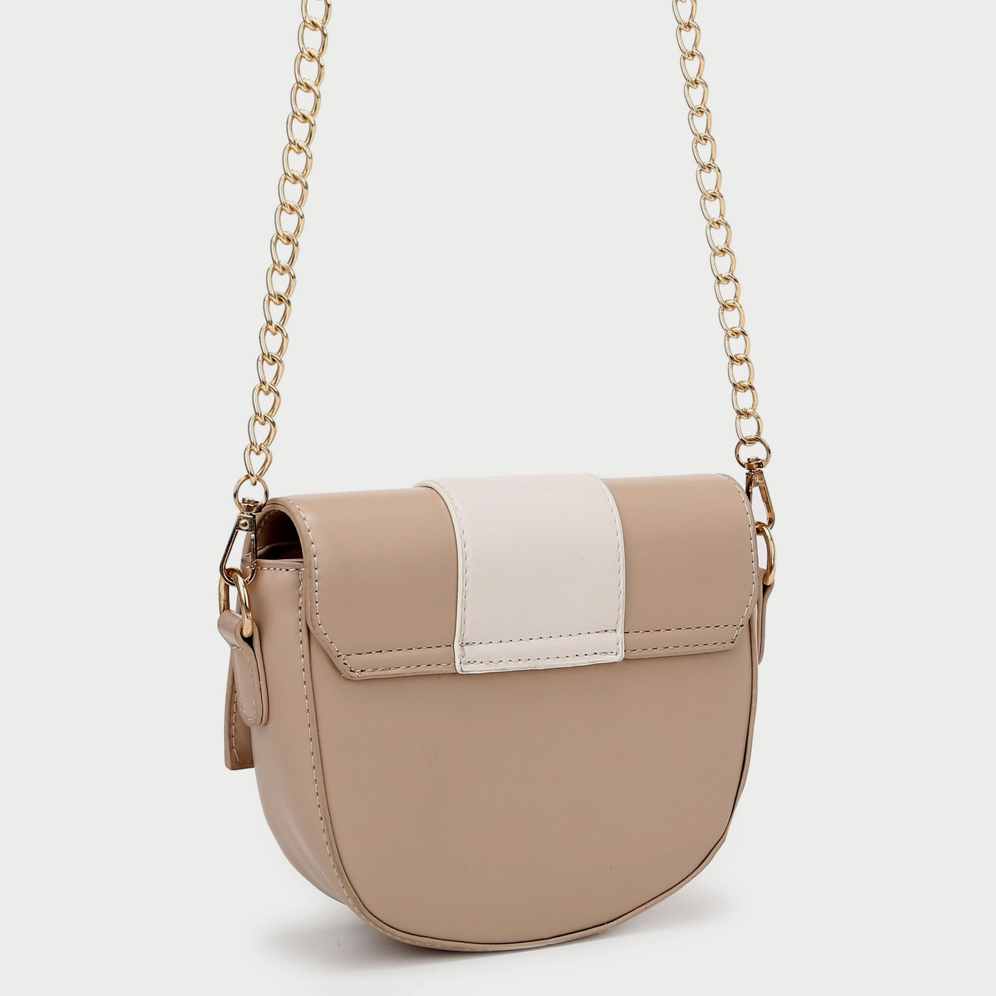 Metal bar colourblock flap PU leather crossbody bag