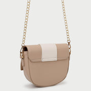 Metal bar colourblock flap PU leather crossbody bag