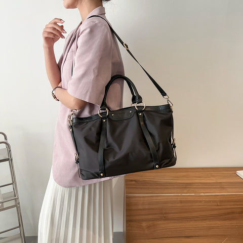 Modern PU leather trim nylon tote bag