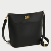 Minimalistic front pocket turn-lock PU leather bucket bag