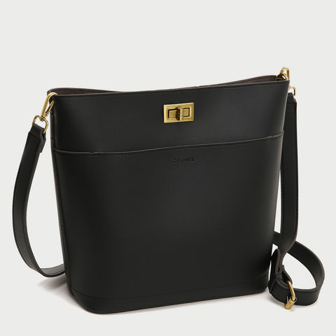 Minimalistic front pocket turn-lock PU leather bucket bag