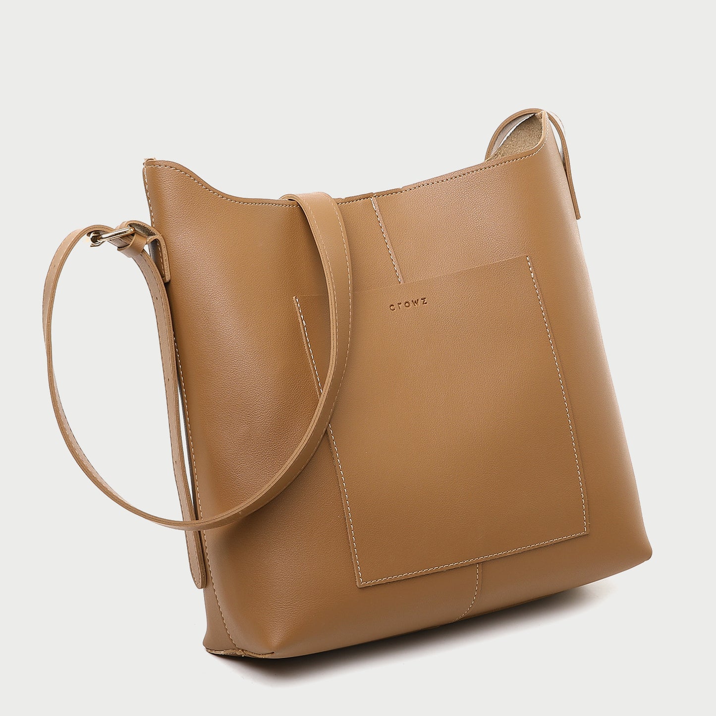 Minimalistic front pocket streamlined 2-in-1 PU leather bucket bag