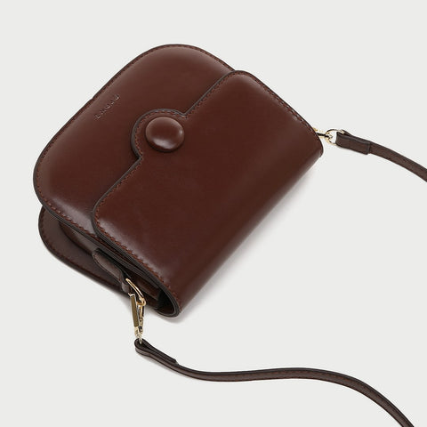 Button detail streamlined flapover PU leather crossbody bag