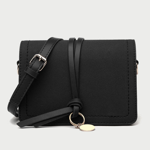 Knotted strap metal disc embellished PU leather crossbody bag