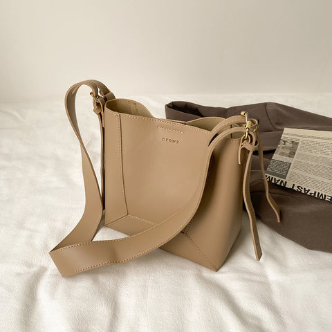 Double-strap detail shoulder strap PU leather bucket bag (2-in-1)