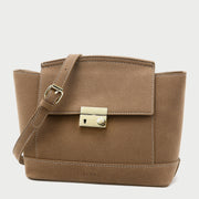 Modern metal-closure flap sculptural faux suede crossbody bag
