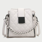 Woven chain strap zipped detail quilted PU leather crossbody bag