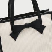 Bow embellished stripe stitch design PU leather tote bag