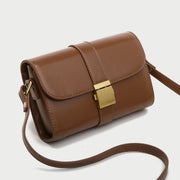 Metal pushlock strap style flapover PU leather crossbody bag