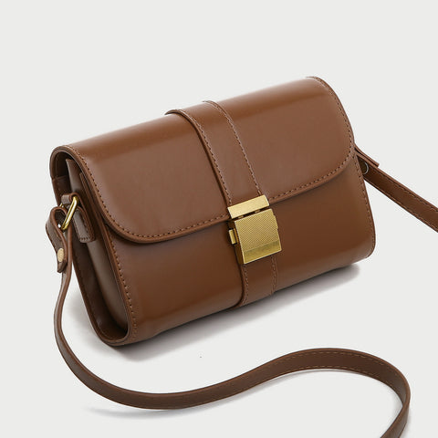 Metal pushlock strap style flapover PU leather crossbody bag