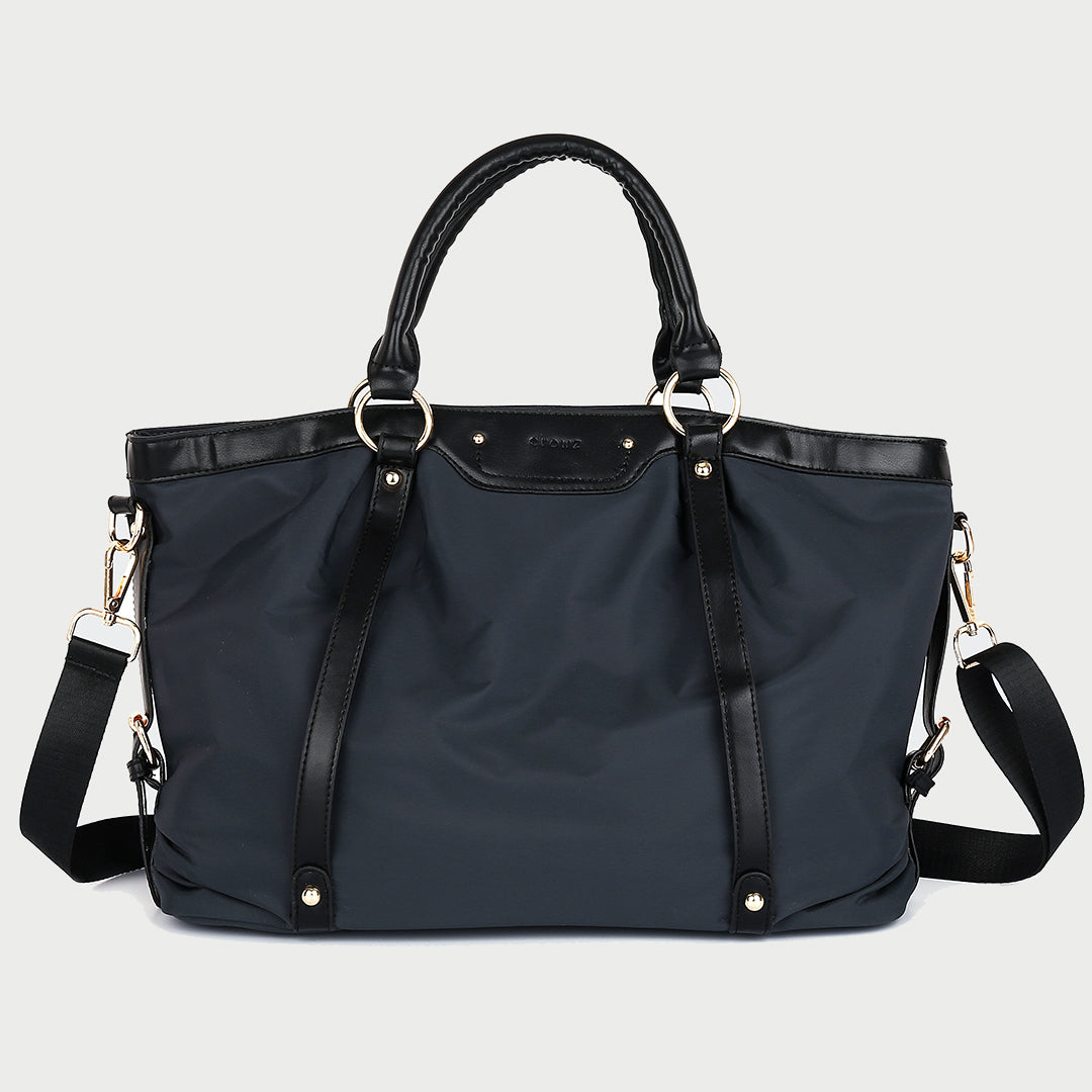 Modern PU leather trim nylon tote bag