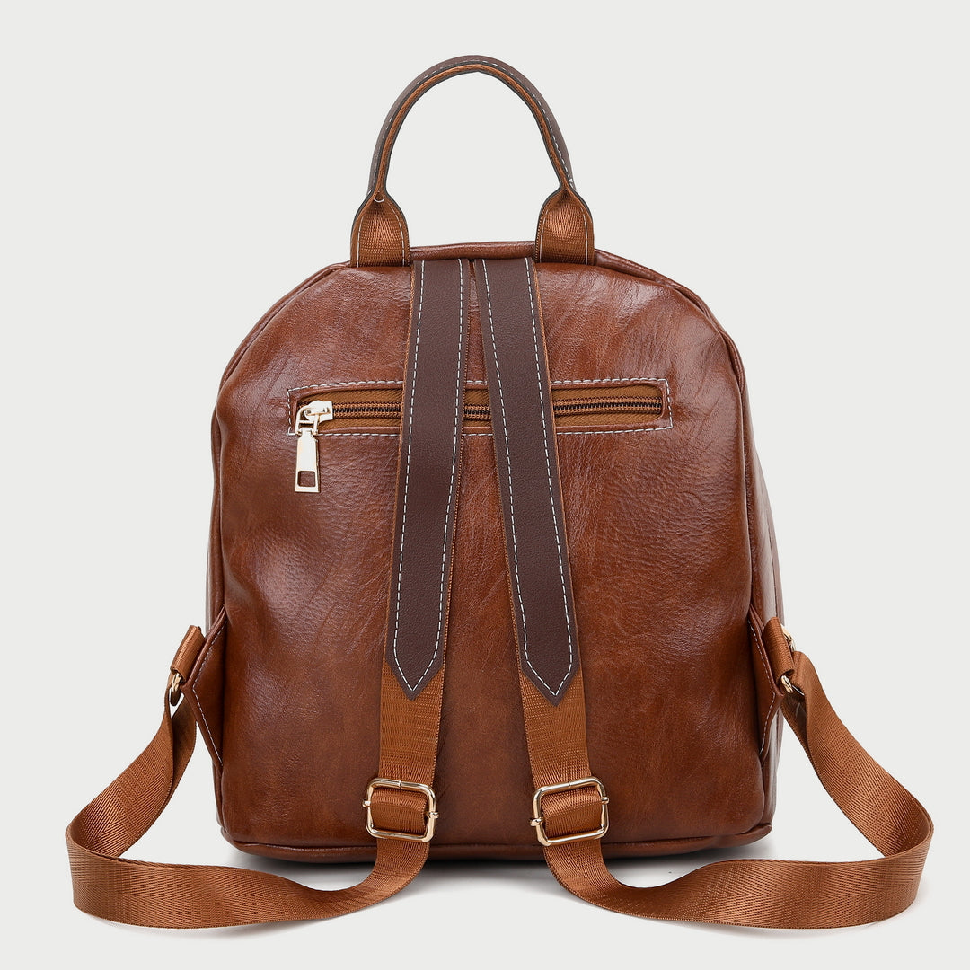 Colourblock two zip compartment small PU leather backpack