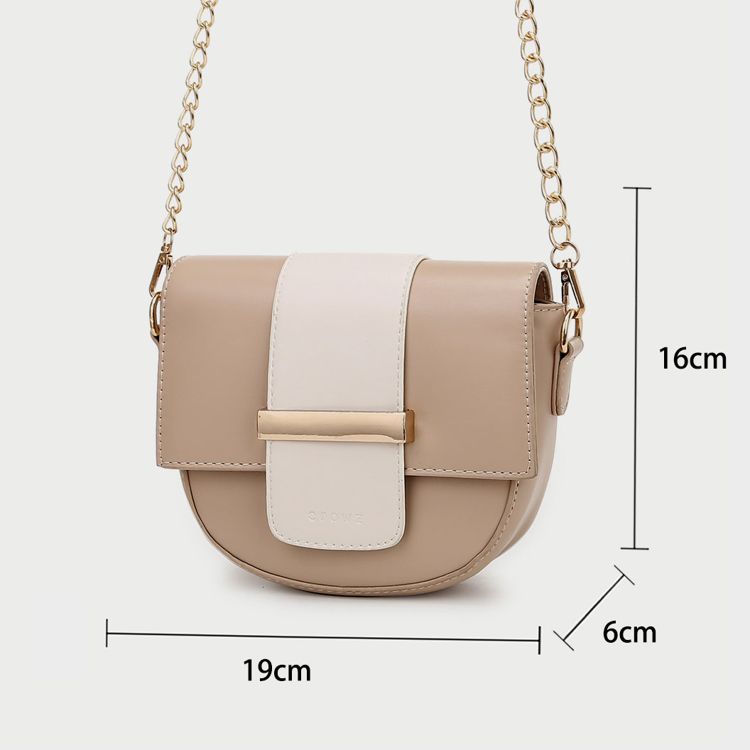 Metal bar colourblock flap PU leather crossbody bag