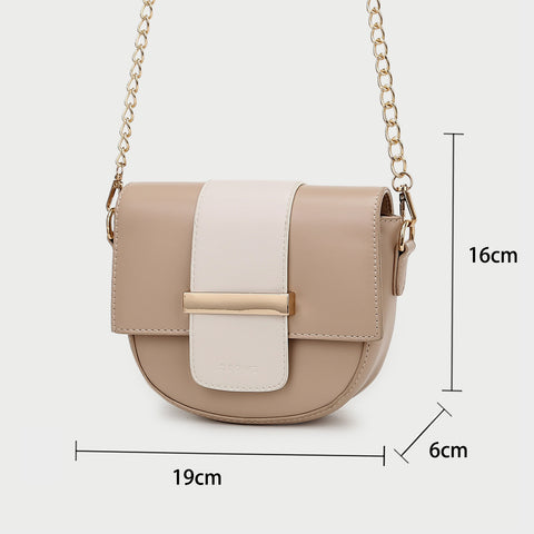 Metal bar colourblock flap PU leather crossbody bag