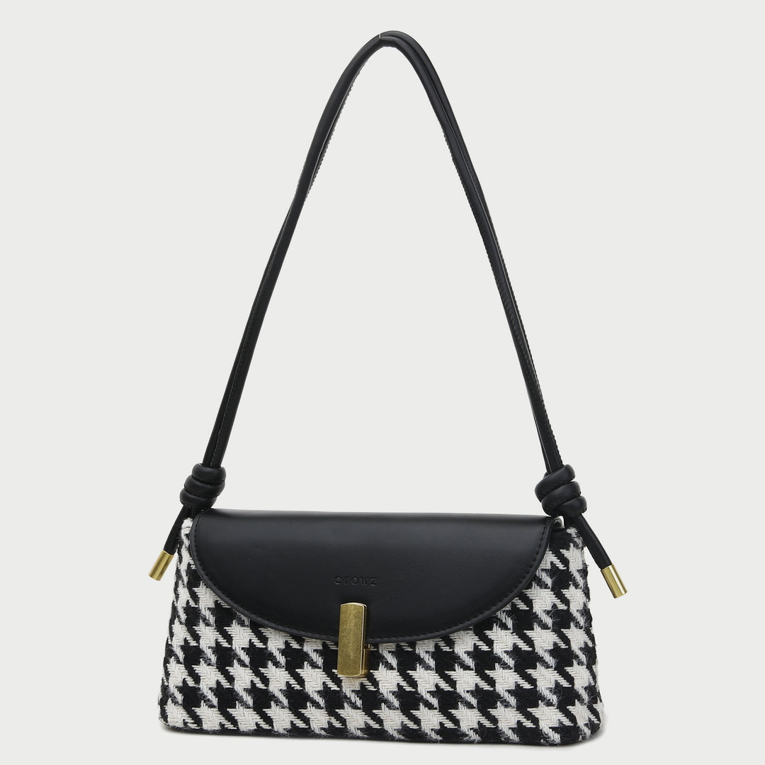 Metal clasp flap knotted strap PU leather shoulder bag