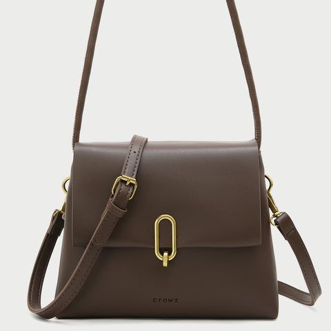 Oval hoop metallic closure dual compartment PU leather bag