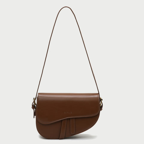 Retro strap detail flap sculptural PU leather saddle bag