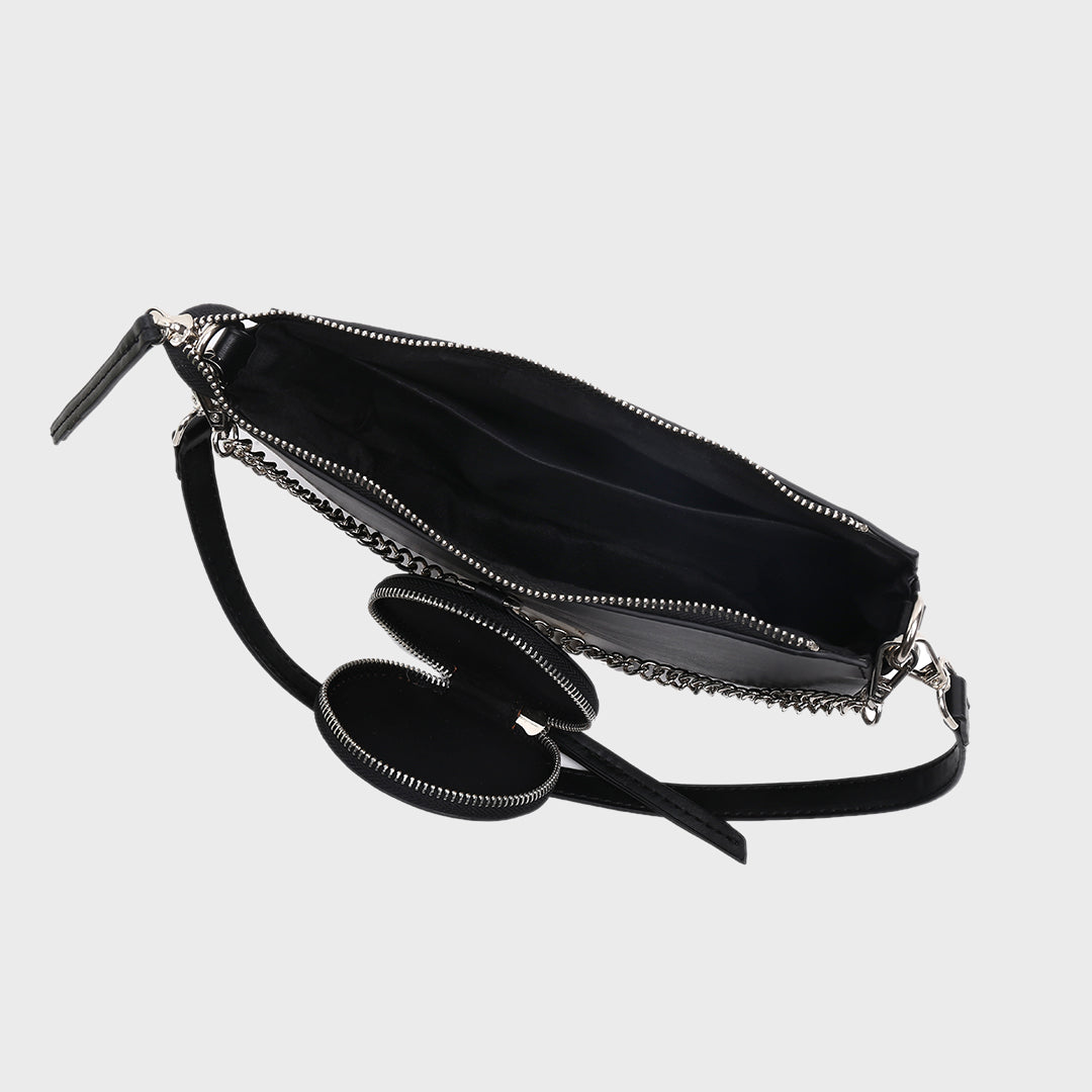 Circular zip pouch chain handle PU leather crossbody bag