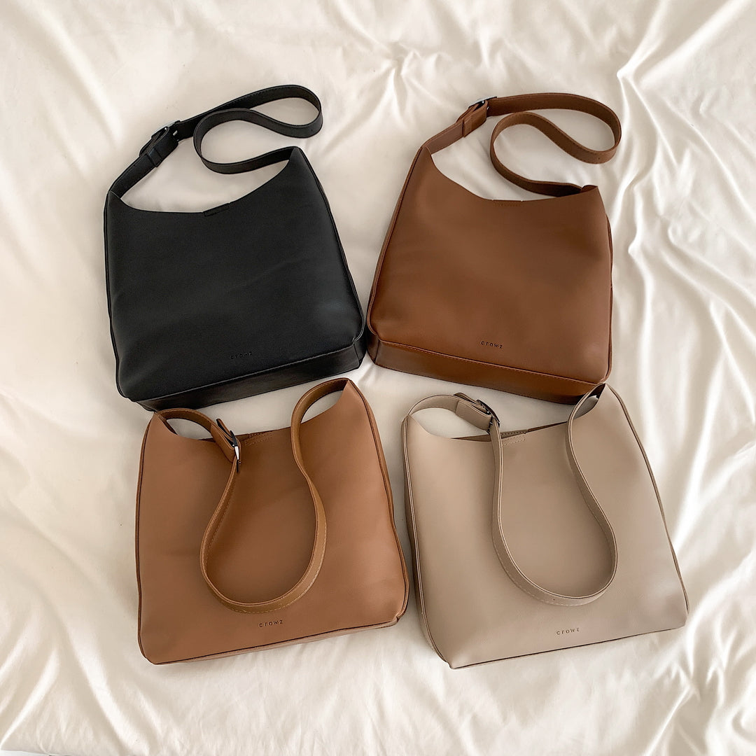 Minimalistic style adjustable shoulder strap PU leather bucket bag