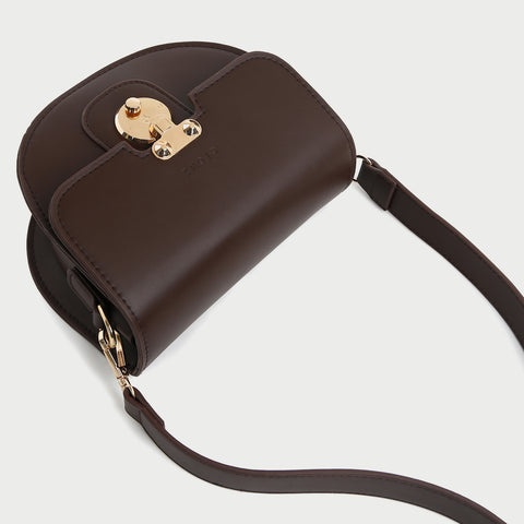 Elegant metal closure PU leather saddle crossbody bag