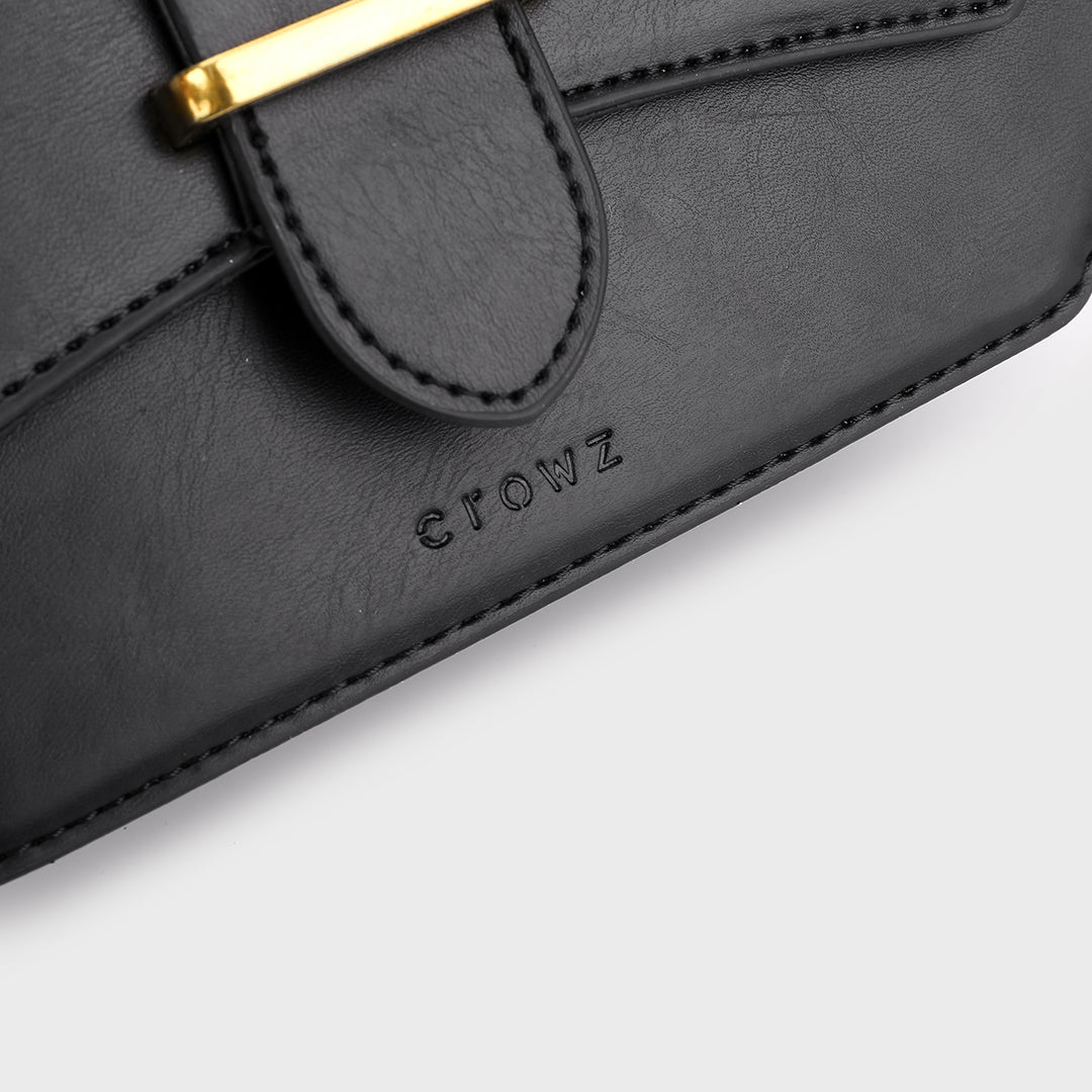 Retro saddle-inspired strap detail flap PU leather crossbody bag