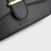 Retro saddle-inspired strap detail flap PU leather crossbody bag