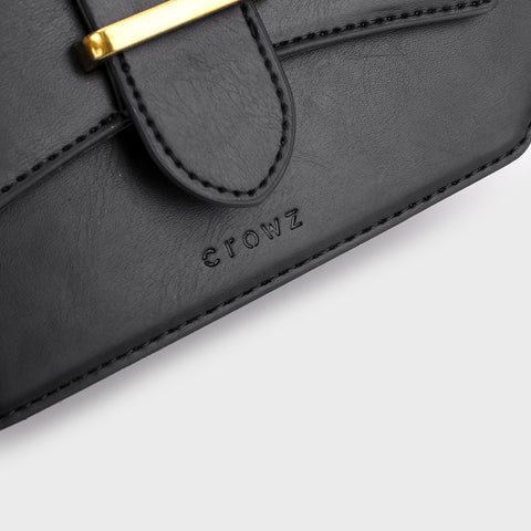 Retro saddle-inspired strap detail flap PU leather crossbody bag