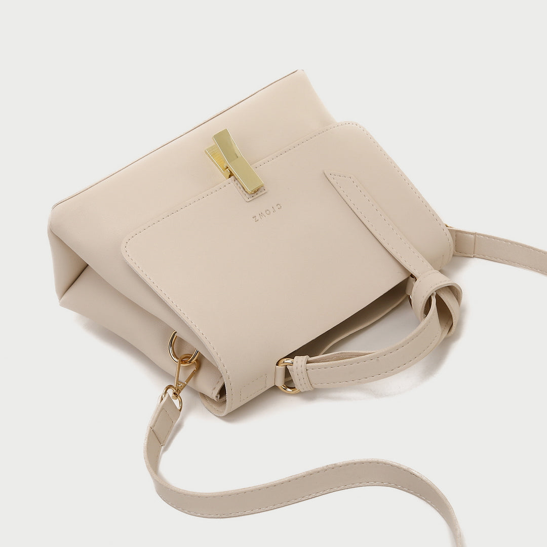 Metal clip lock open-top flap PU leather crossbody bag