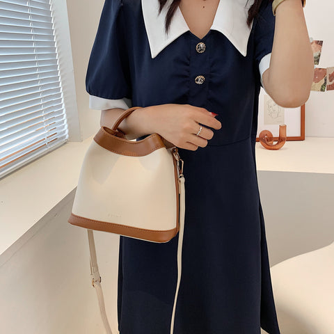 Modern top handle PU leather bucket bag