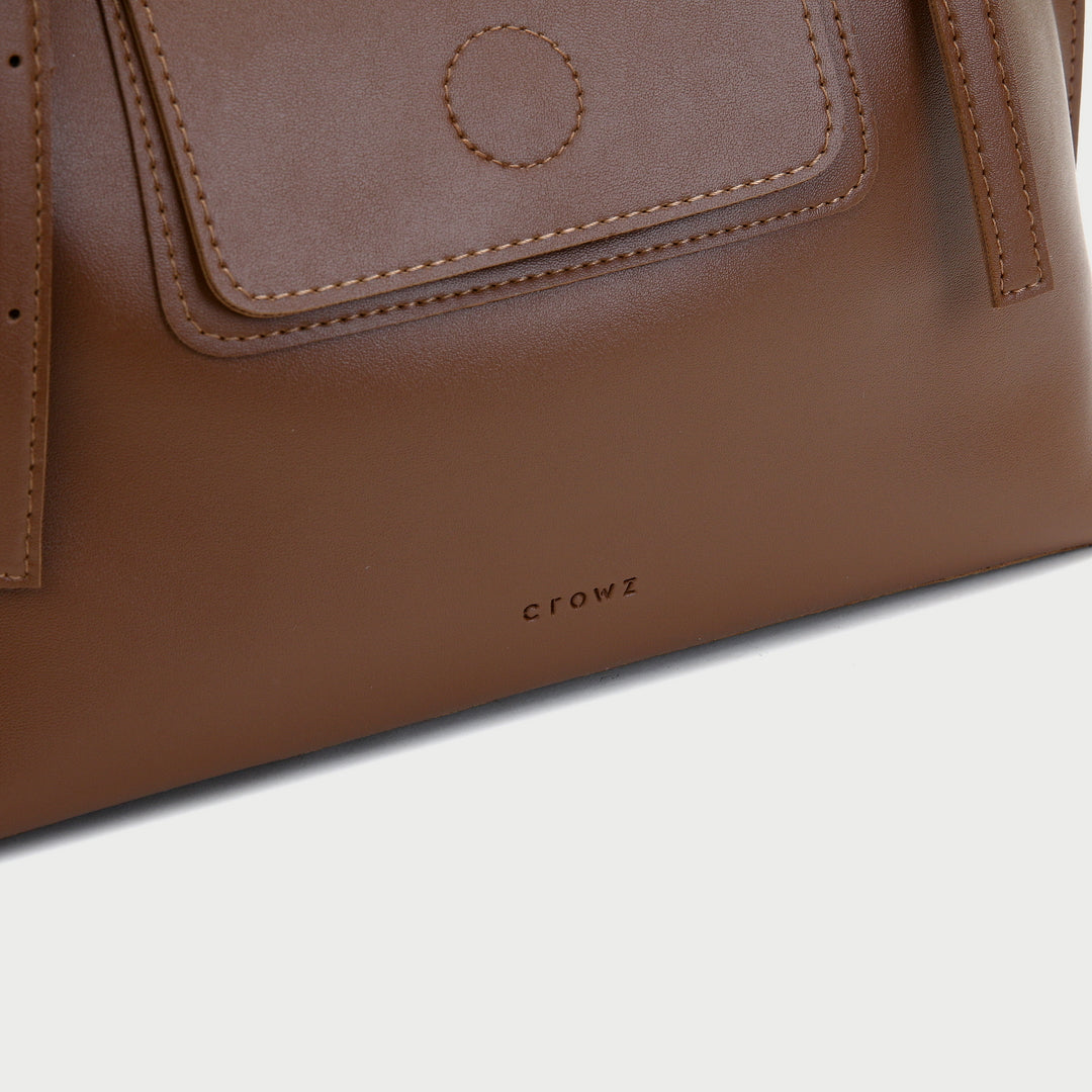 Modern flap front design dual-compartment PU leather tote bag