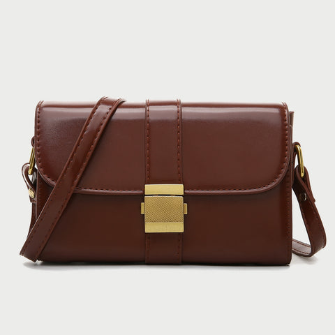 Metal pushlock strap style flapover PU leather crossbody bag