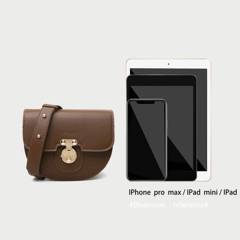 Elegant metal closure PU leather saddle crossbody bag