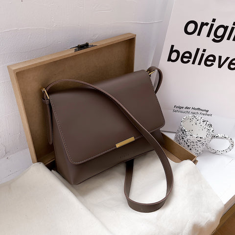 Metal hardware flap style PU leather crossbody bag