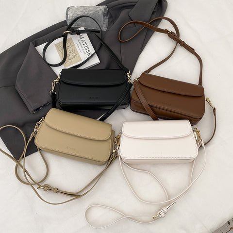 Minimalistic flap-style PU leather shoulder bag (With an extra strap)